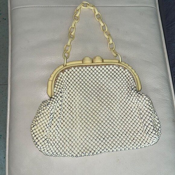 Whiting & Davis Vintage Womens Handbag Cream Bakelite Chain Handle Alumesh - Picture 3 of 7